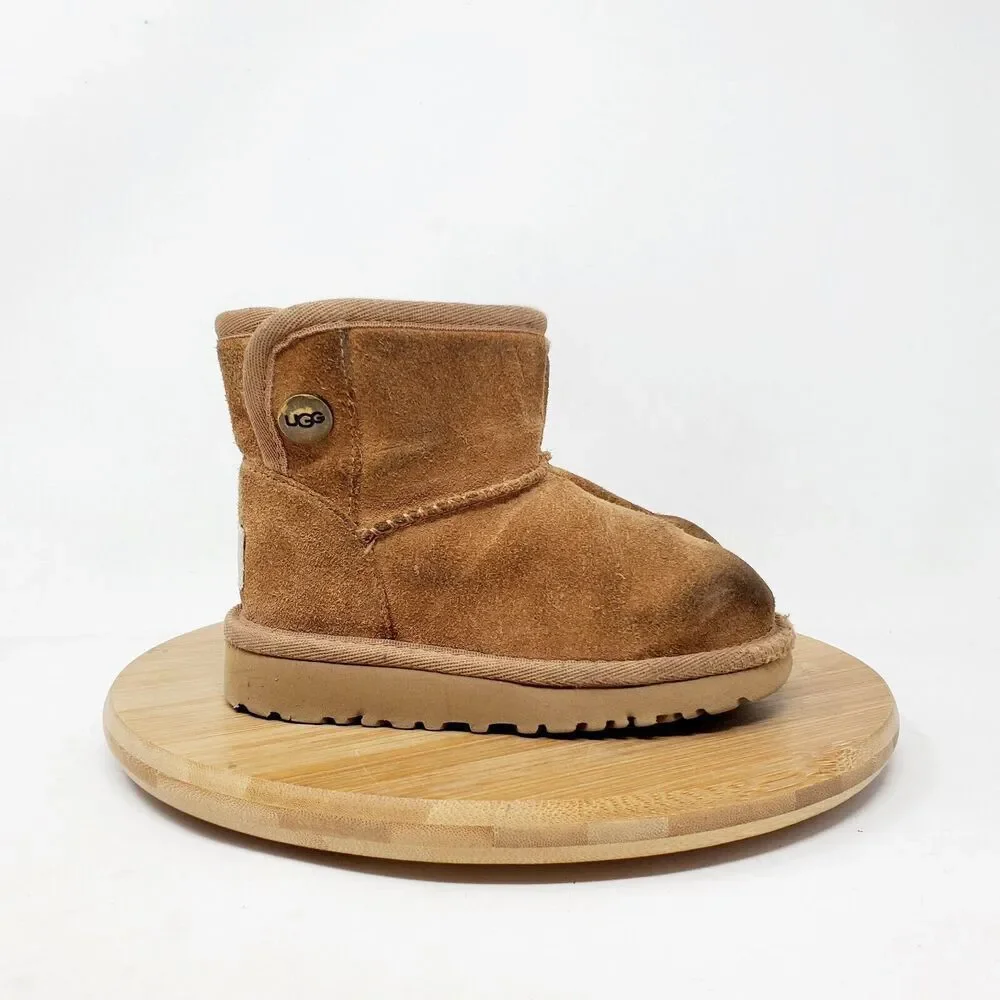 UGG Boots Kids 7 Jona Brown Suede Shearling Winter Shoe Little Girl Toddler WORN